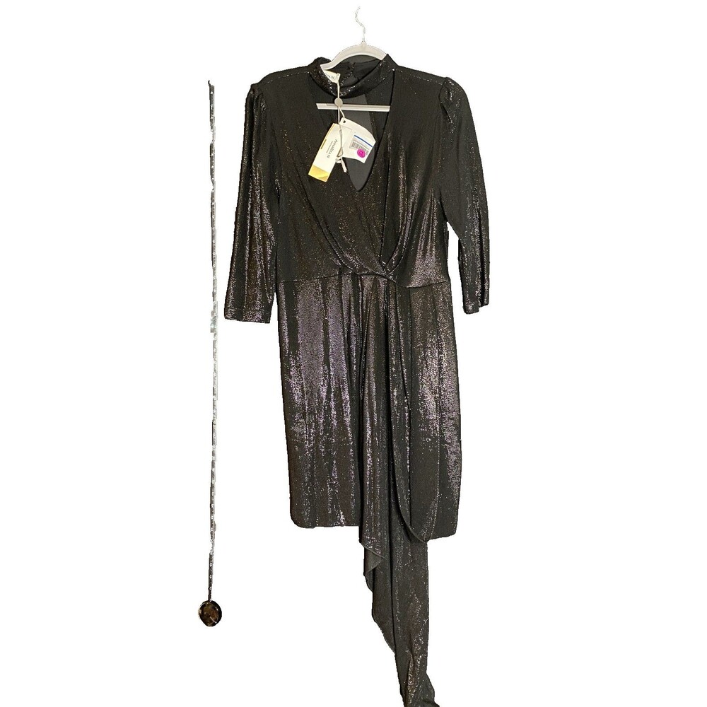 Annarita N Women's Black Long Sleeve Asymmetrical Hem Dress Size 46 NWT